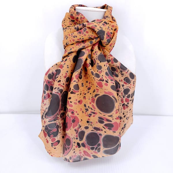 stone pattern leopard print hand marbled silk scarf