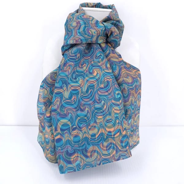 peacock overmarble pattern hand marbled silk scarf