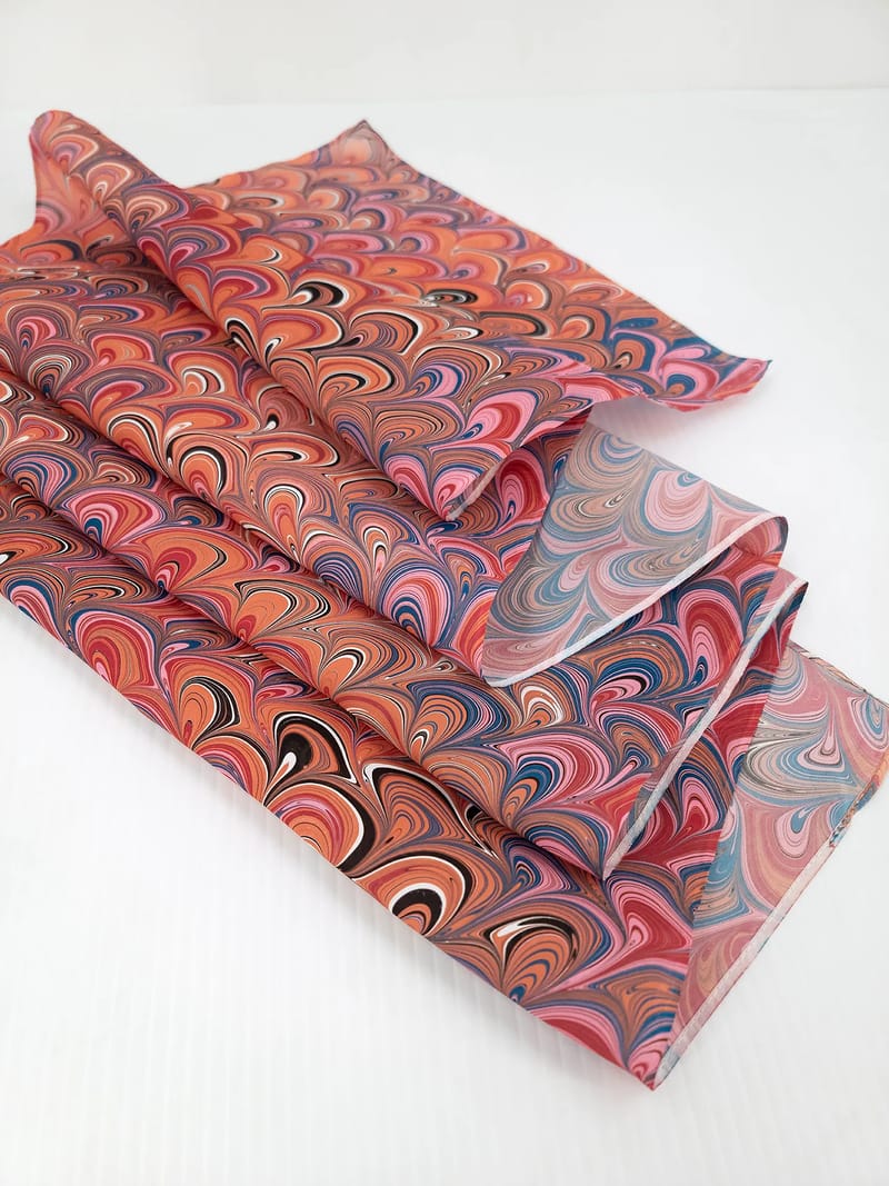 peacock pattern hand marbled silk scarf
