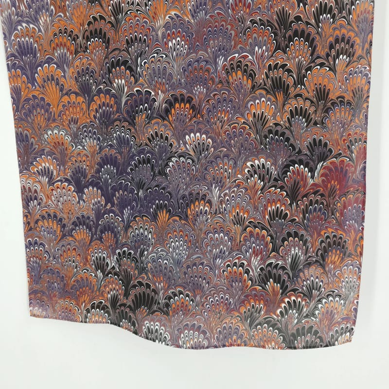 Hand Marbled Silk Scarf Bouquet Pattern in Orange and Purple - Image 4