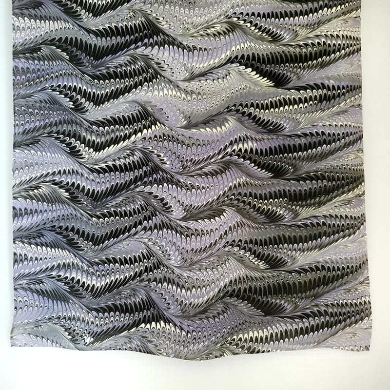 Hand Marbled Silk Scarf Icarus Pattern in Black, Charcoal, and Pale Lavender - Image 5