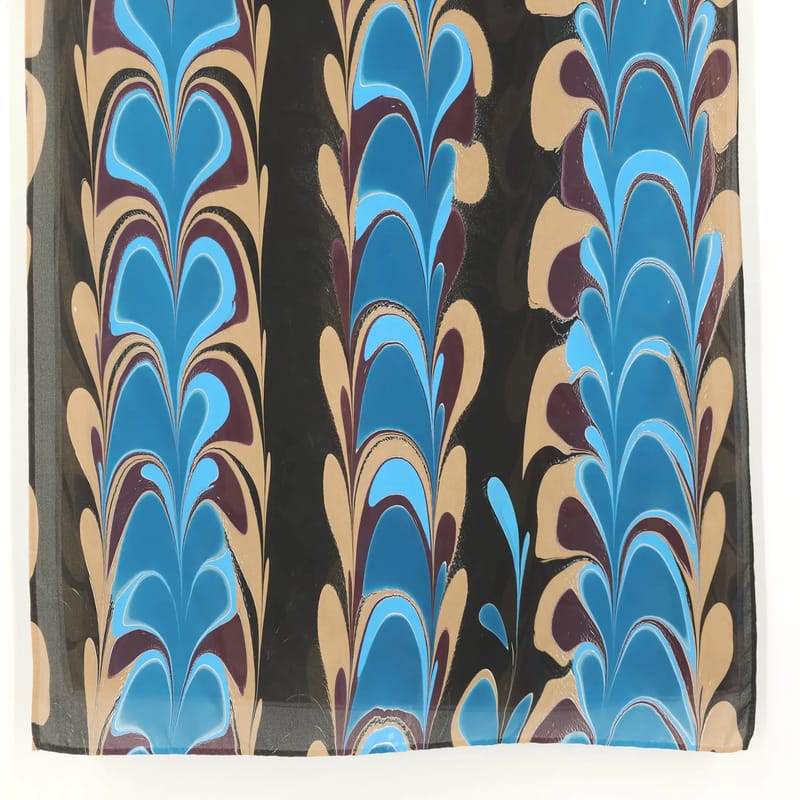 Hand-Marbled Silk Scarf Get-gil Pattern in Blues, Browns, and Black - Image 7