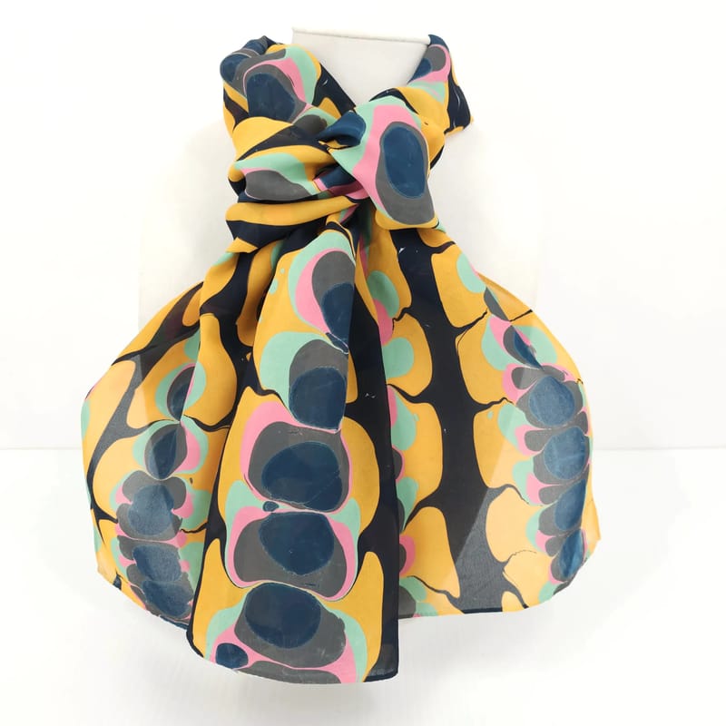 hand marbled silk scarf mod pattern