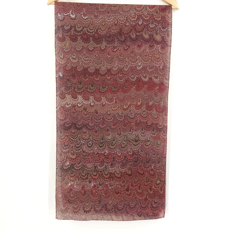 Hand-Marbled Silk Scarf Bouquet Pattern in Brown, Red, and Rust - Image 9