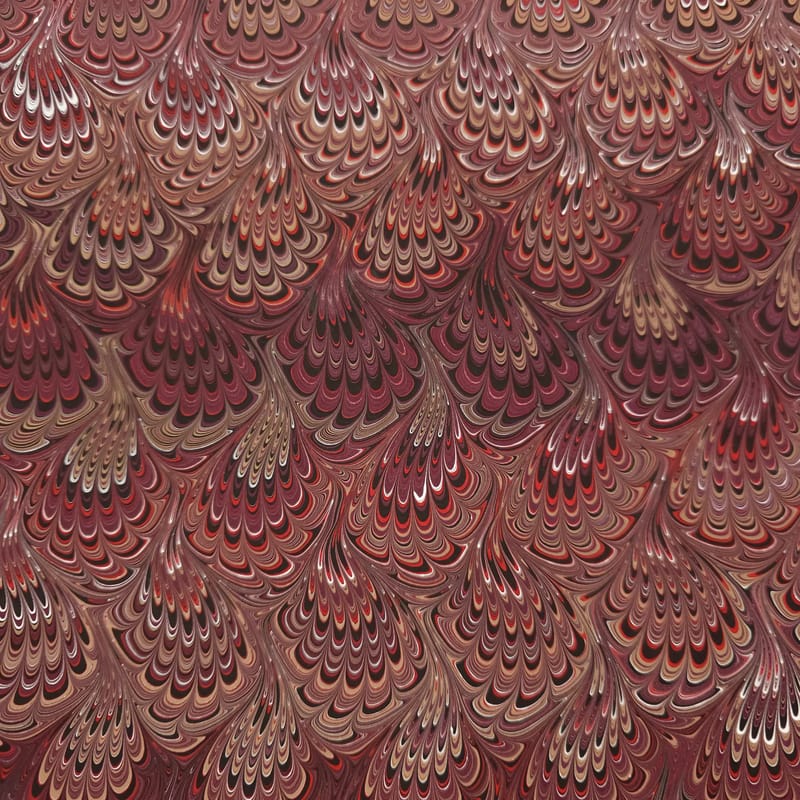 Hand-Marbled Silk Scarf Bouquet Pattern in Brown, Red, and Rust - Image 5