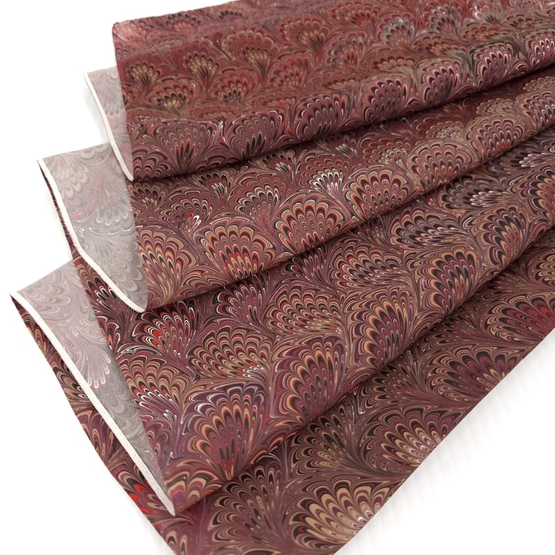 Hand-Marbled Silk Scarf Bouquet Pattern in Brown, Red, and Rust - Image 3