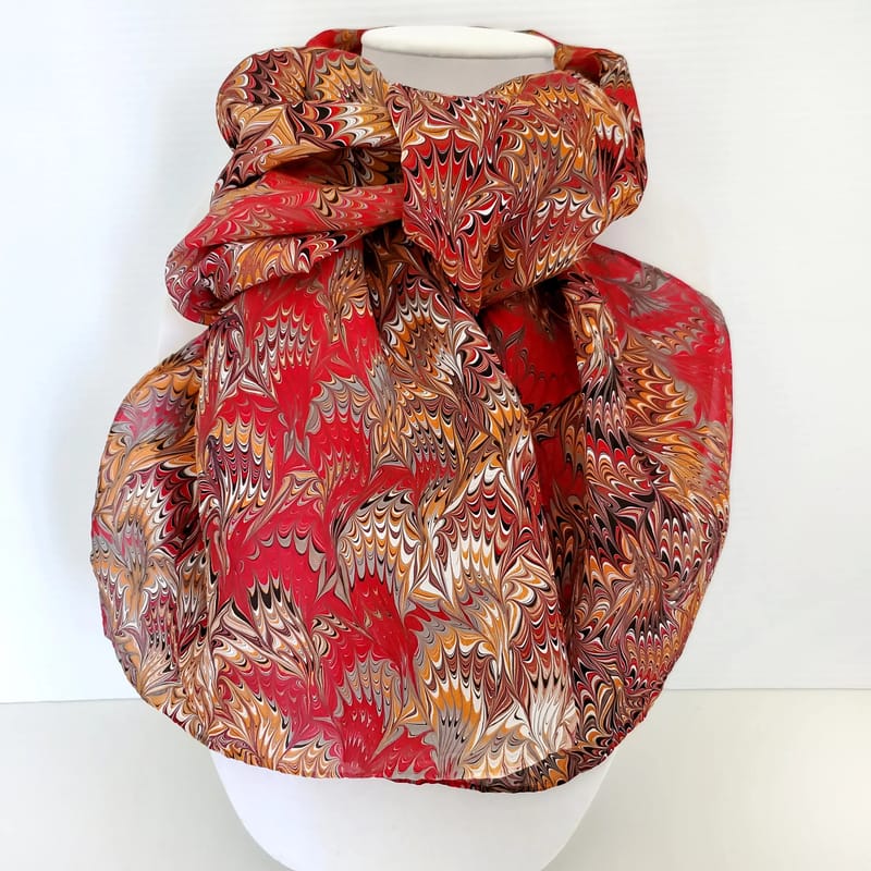 hand marble silk scarf reverse bouquet pattern