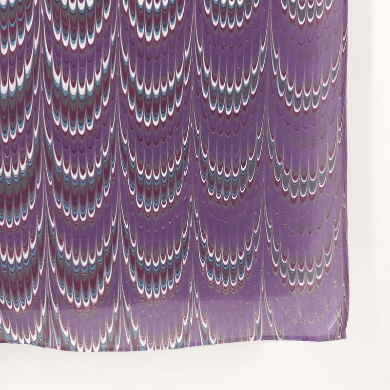 Hand Marbled Silk Scarf Cathedral Pattern in Plum, White, and Blue - Image 4