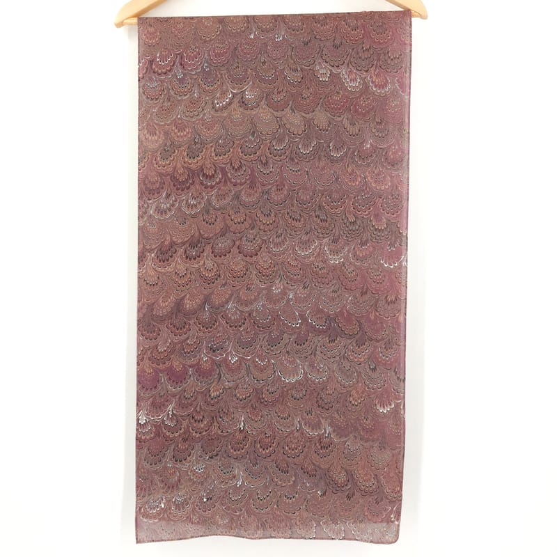 Hand Marbled Silk Scarf Bouquet Pattern in Brown Shades - Image 2
