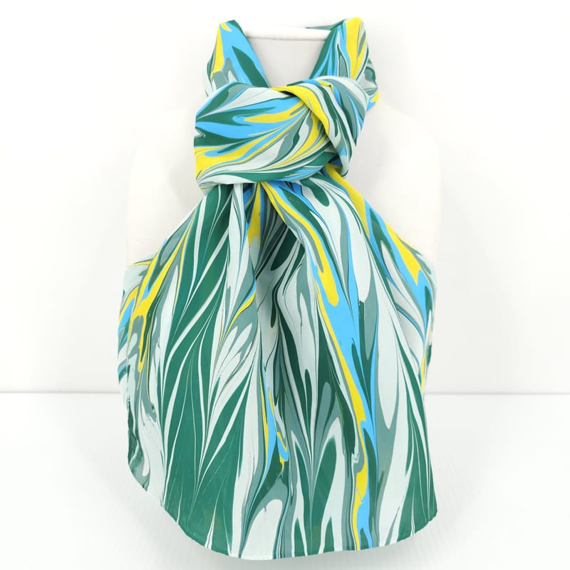 Hand marbled silk scarf getgil pattern