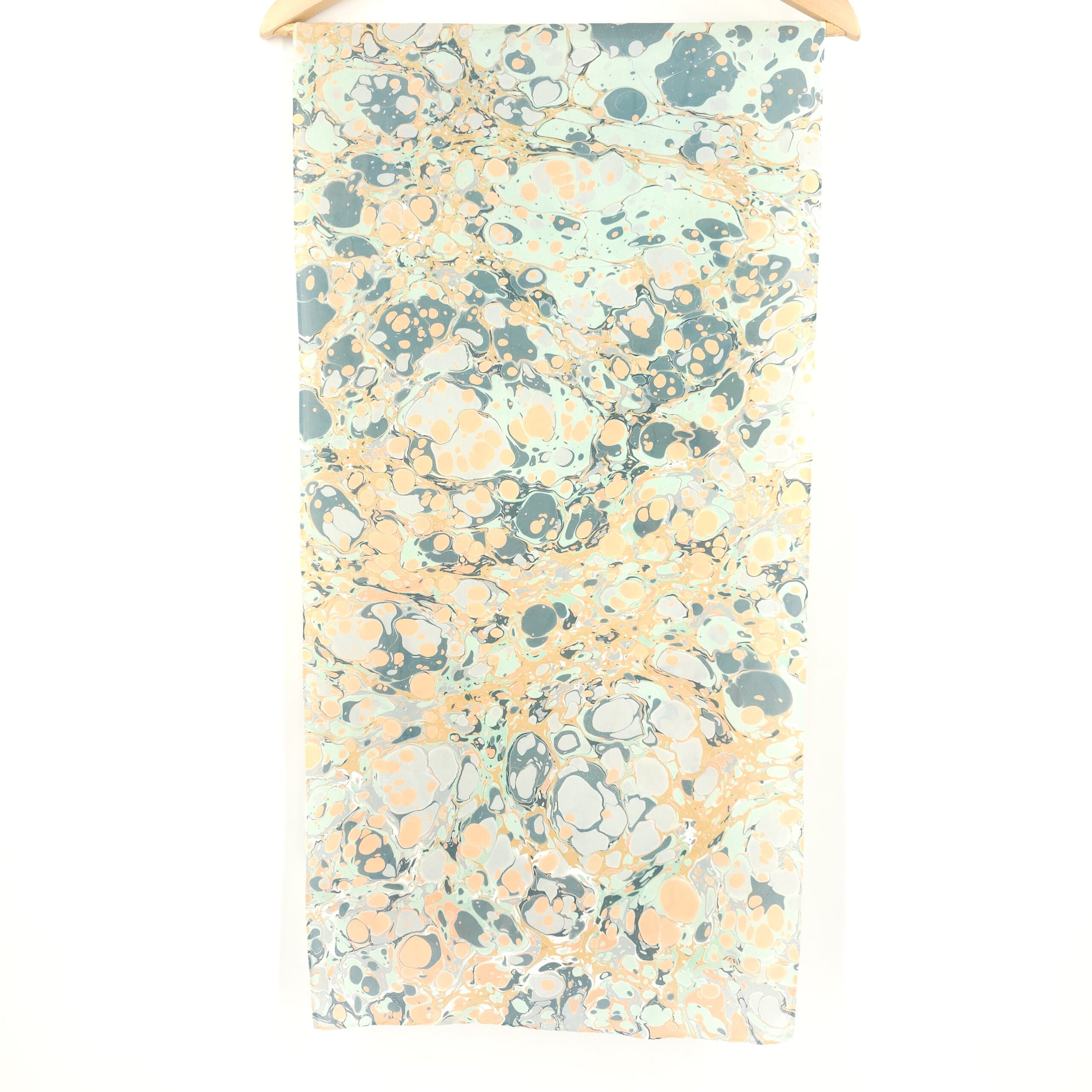 Hand Marbled Silk Scarf Stone Pattern in Peach, Blue, and Mint - Image 2