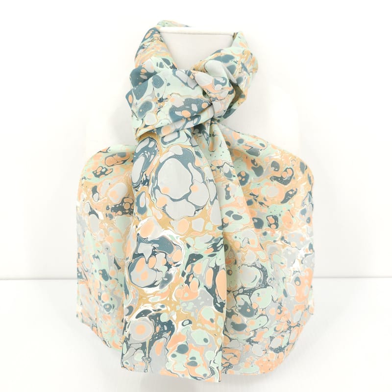 Hand marbled silk scarf stone pattern