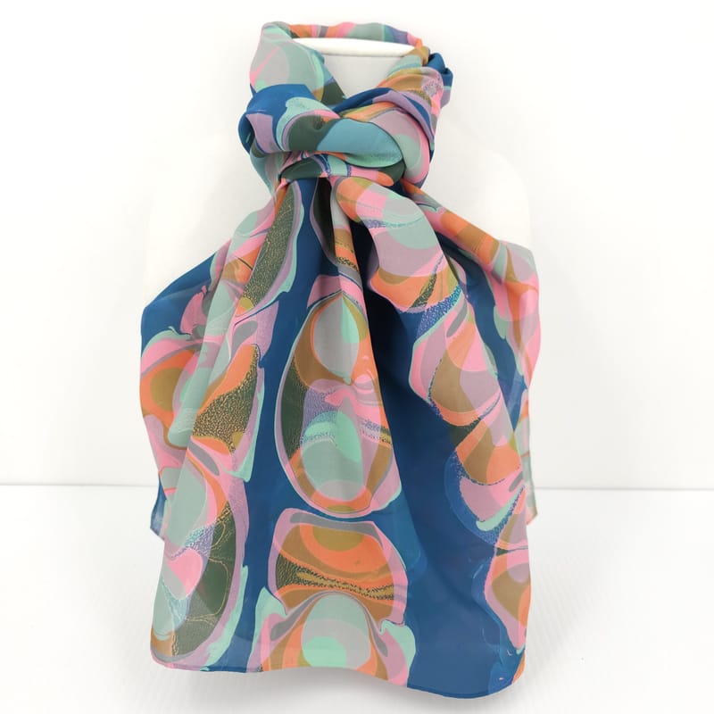 Hand marbled silk scarf overmarble mod pattern
