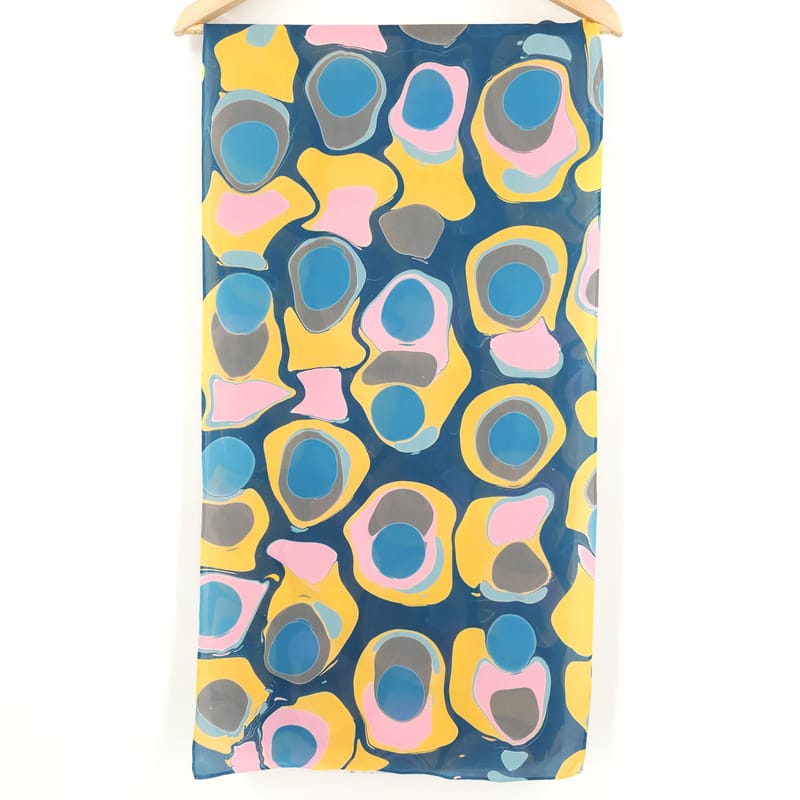 Mod in Blue, Orange, and Pink Marbled Silk Scarf - Image 2