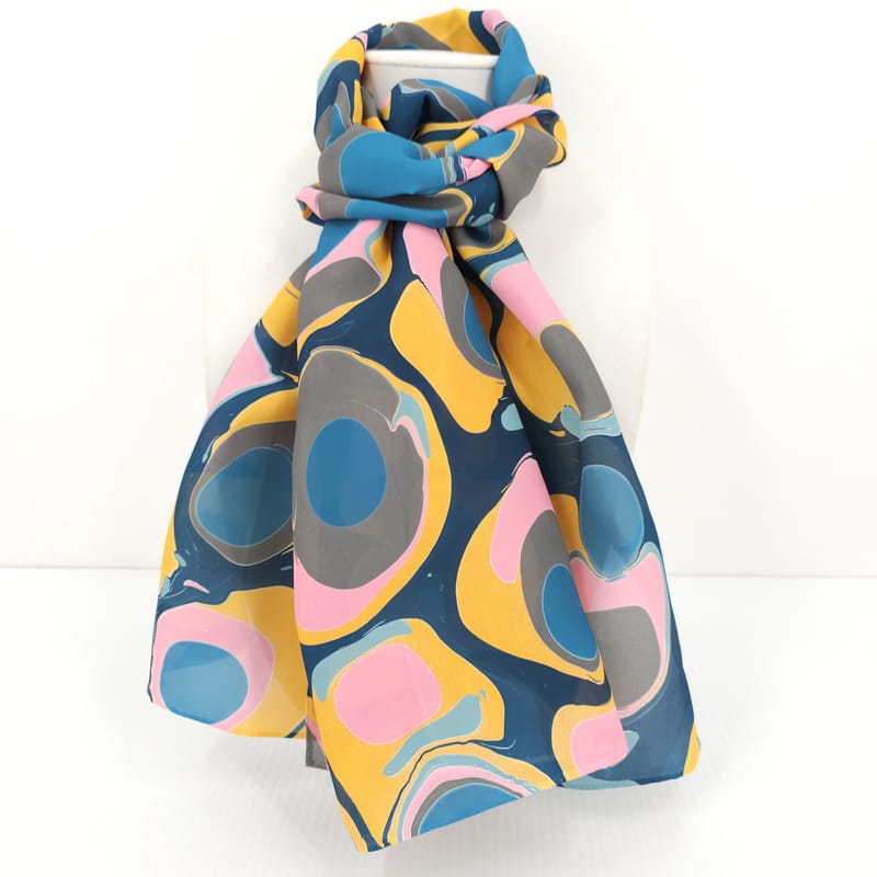 Hand marbled silk scarf mod pattern