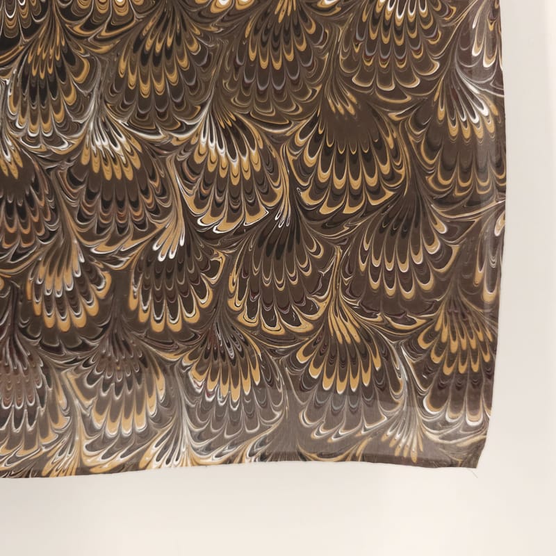 Hand Marbled Silk Scarf Bouquet Pattern in Browns , Black, and White - Image 4