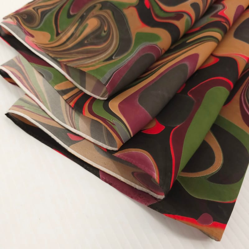 Hand Marbled Silk Scarf Abstract Pattern in Green, Brown, and Pink - Image 6