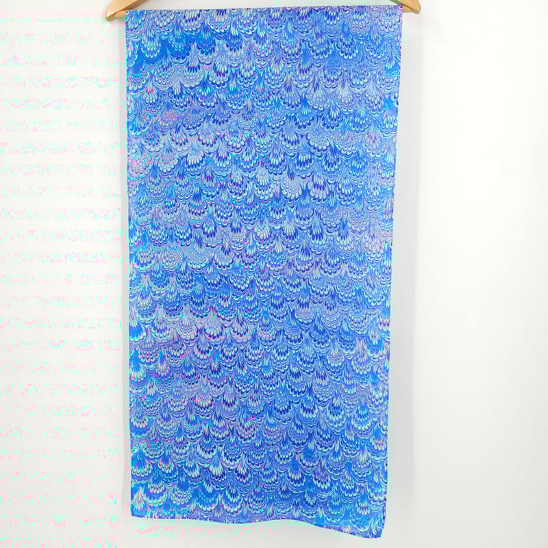 Hand Marbled Silk Scarf Bouquet Pattern in Pink and Blues - Image 2