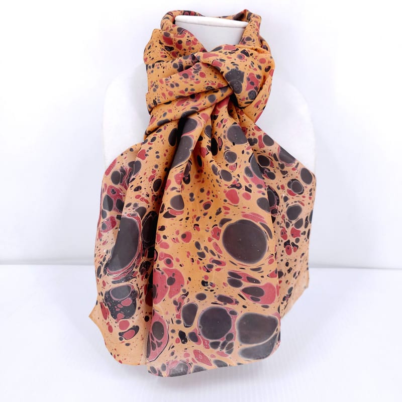 stone pattern leopard print hand marbled silk scarf