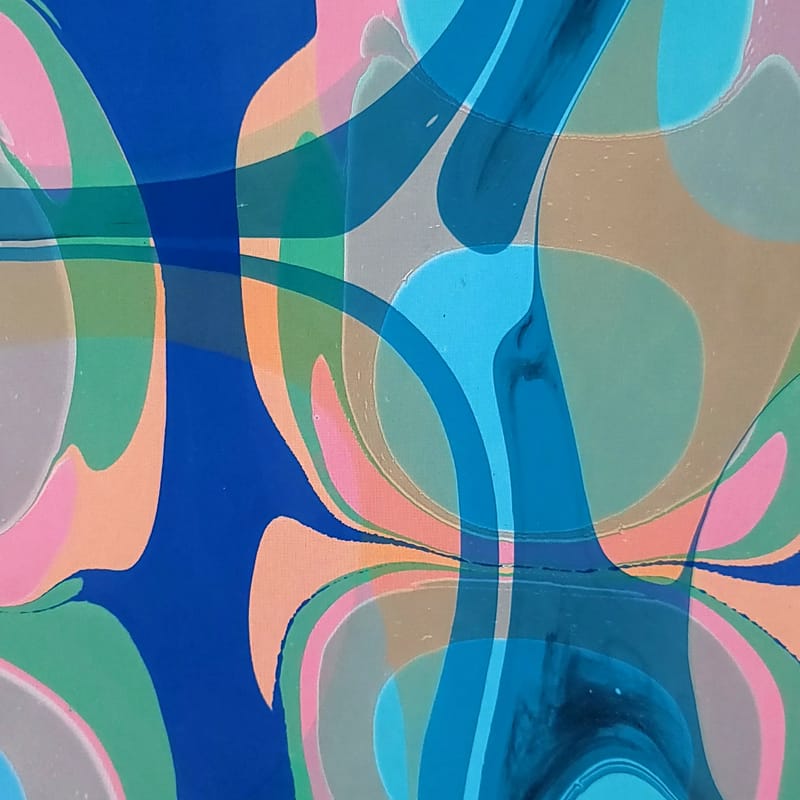 Mod Overmarble in Blue, Orange, Mint and Pink Marbled Silk Scarf - Image 2