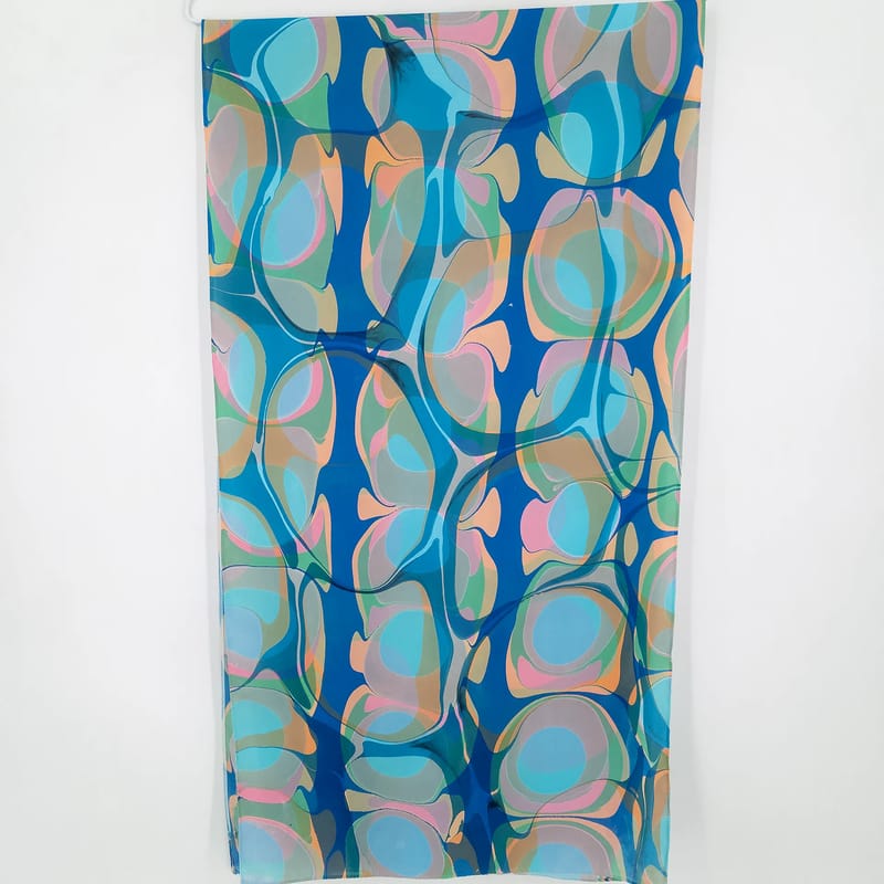 Mod Overmarble in Blue, Orange, Mint and Pink Marbled Silk Scarf - Image 3