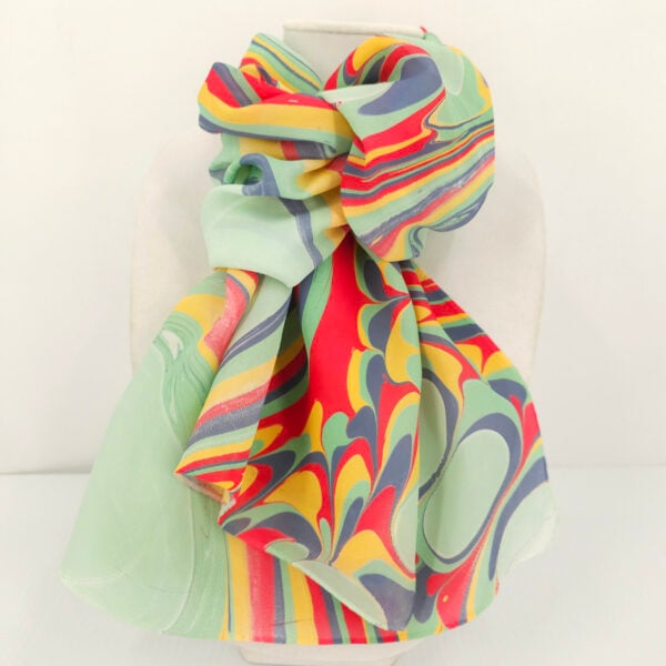 Hand marbled silk scarf circles pattern