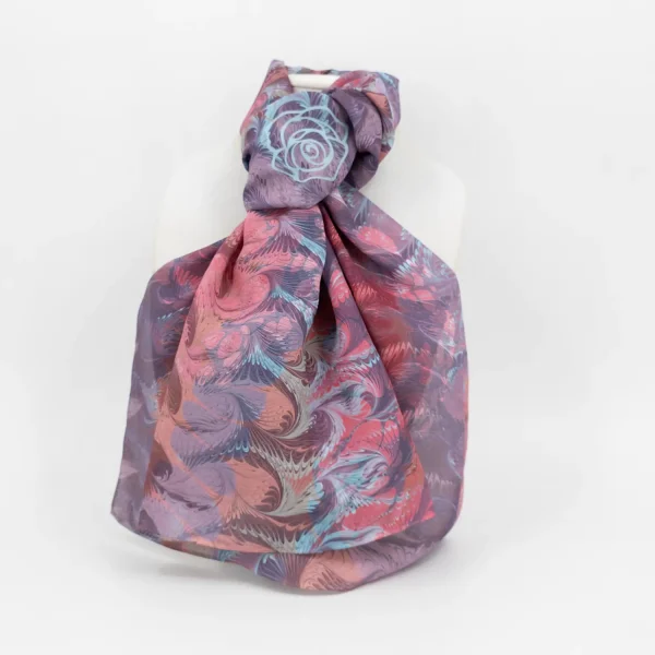 Angel Wing Bloom Hand Marbled Silk Scarf