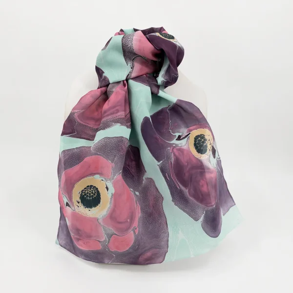 Poppy Hand Marbled Silk Scarf
