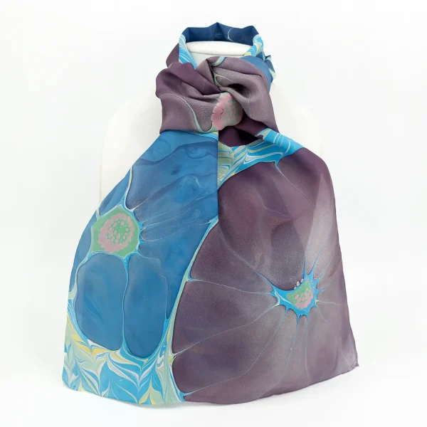 Hollyhocks Hand Marbled Silk Scarf