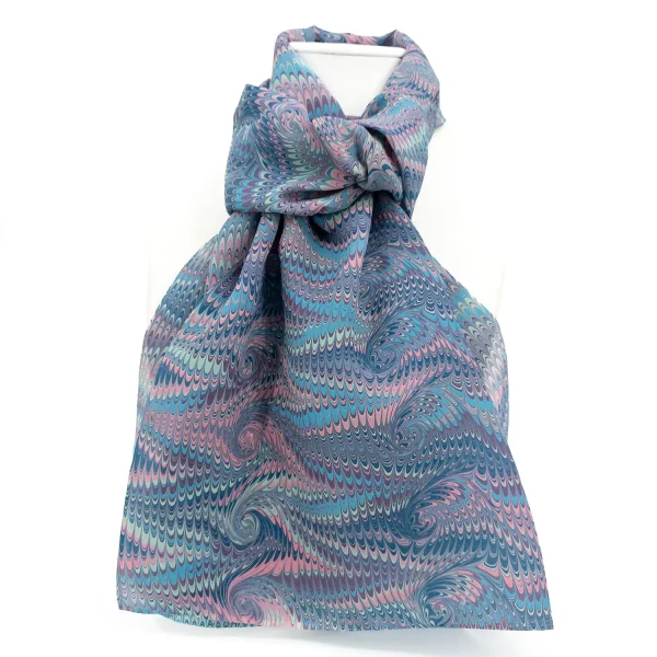 French Curl Nonpareil Hand Marbled Silk Scarf